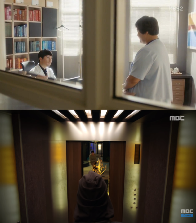 Lee Young-oh (Jang Hyuk) with a Rothko painting in 2016 Korean medical drama Beautiful Mind and Kang Chul (Lee Jong-suk)'s elevator scene in 2016 Korean fantasy series W - Two Worlds
